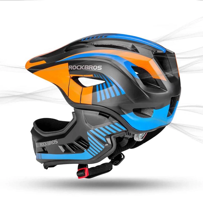 Kask rowerowy Rockbros TT-32SOBL-M dziecięcy z odpinaną szczęką rozmiar M - czarno-pomarańczowy
