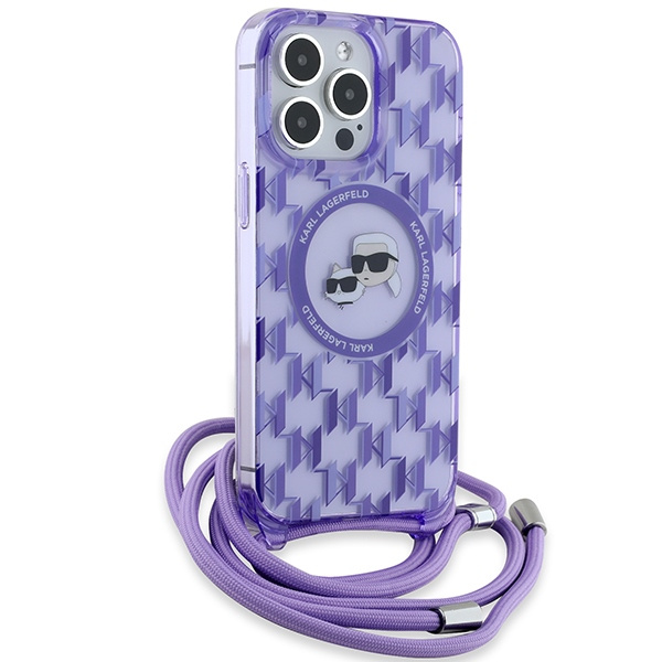 Etui Karl Lagerfeld KLHMP15LHCKCKLCU iPhone 15 Pro 6.1" fioletowy/purple hardcase IML Crossbody Monogram Karl & Choupette Head MagSafe