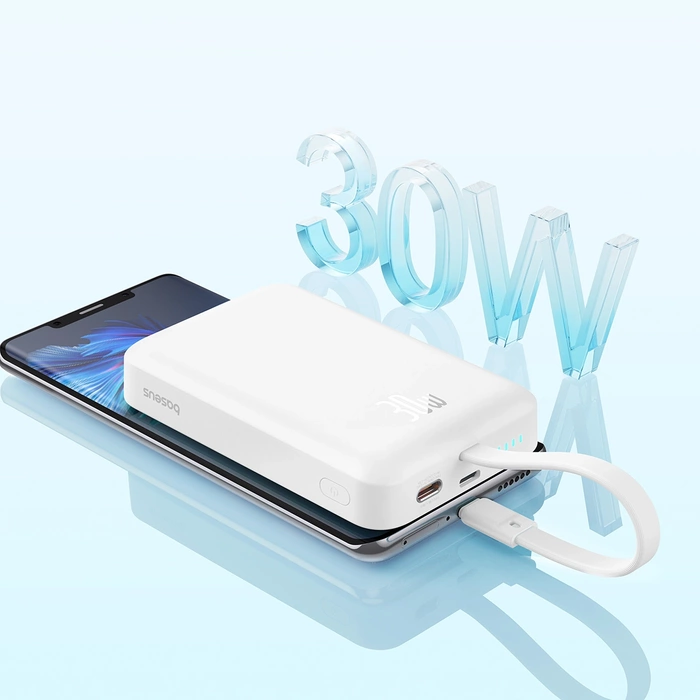 Powerbank Baseus Magnetic Mini MagSafe 10000mAh 30W z wbudowanym kablem USB-C 0.3m Biały