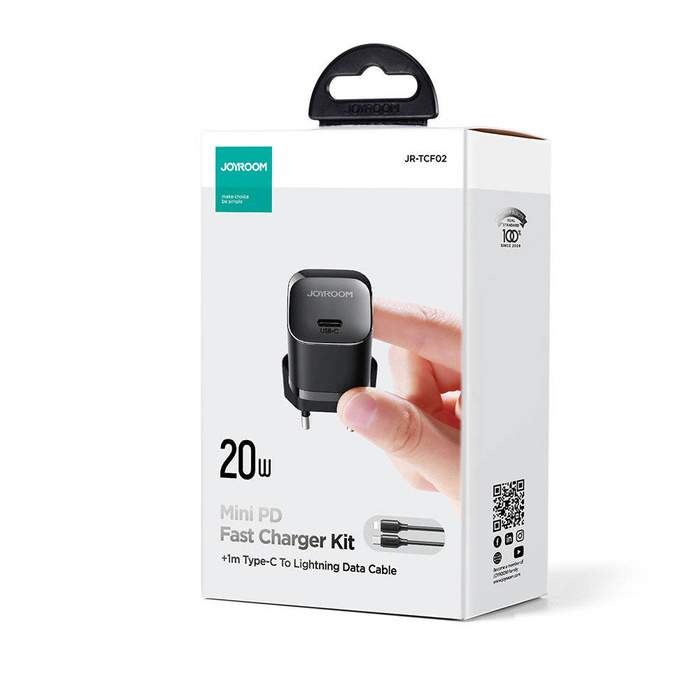 Mini ładowarka USB C 20W PD z kablem USB C - Lightning Joyroom JR-TCF02 | czarna