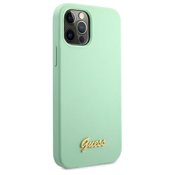 Etui GUESS Apple iPhone 12 12 Pro Metal Logo Script Zielony Hardcase