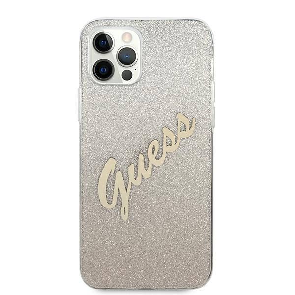 Etui GUESS Apple iPhone 12 12 Pro Glitter Gradient Script Złoty Hardcase
