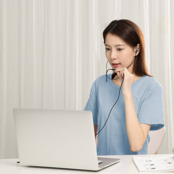 Baseus Encok H19 przewodowe douszne słuchawki 3,5 mm mini jack z pilotem i mikrofonem niebieski (NGH19-01)