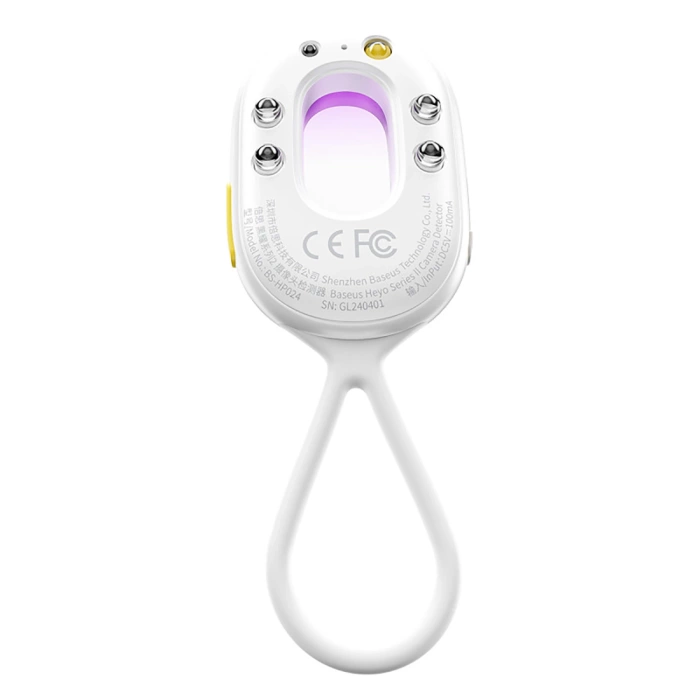 Wykrywacz ukrytych kamer Baseus Heyo Series II z alarmem i mini latarką + kabel Baseus Simple USB-A - USB-C – biały