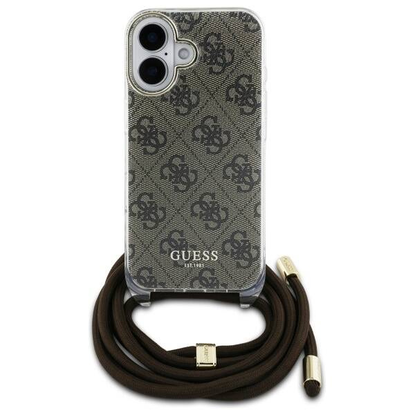 Etui Guess iPhone 16 6.1" brązowy/brown hardcase Crossbody Cord 4G Print