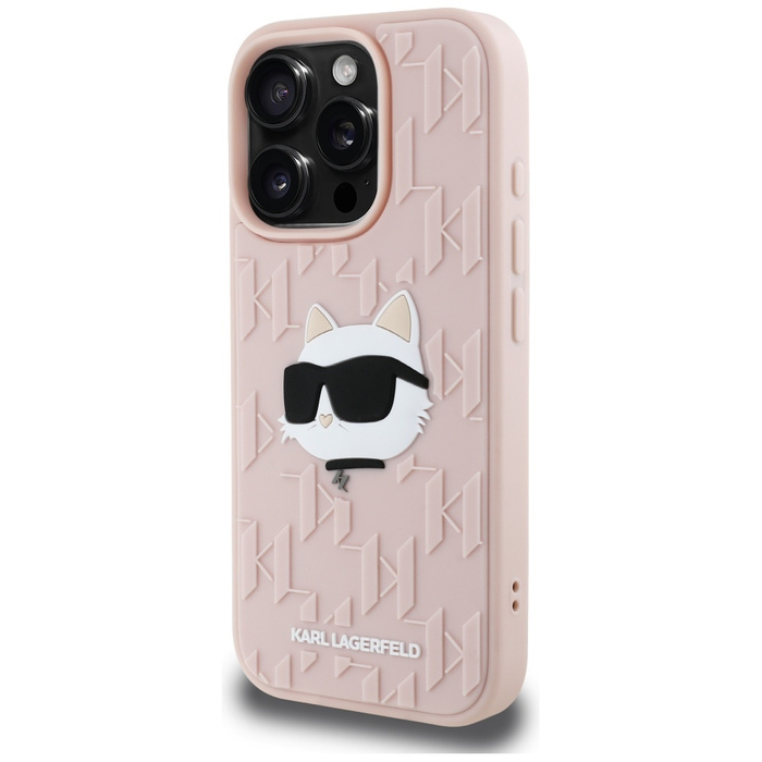 Etui Karl Lagerfeld 3D Rubber Monogram   & Choupette do iPhone 16 Pro różowy