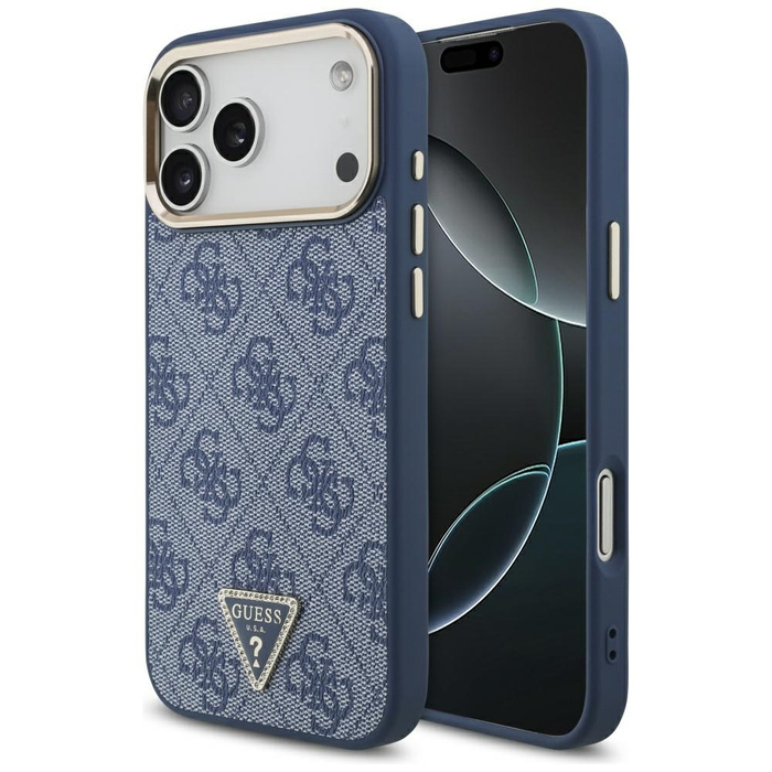 Etui Guess 4G Triangle Logo MagSafe do   iPhone 17 Pro Max niebieski złoty
