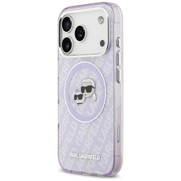 Etui Karl Lagerfeld IML Glitter Karl &   Choupette Heads Logo MagSafe do iPhone 17 Pro fioletowy
