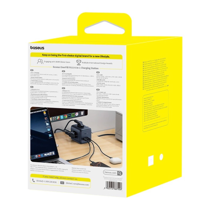 Listwa zasilająca Baseus EnerFill FA11 67W kostka USB-A + USB-C + 3 x gniazdo EU 1,5m - czarna
