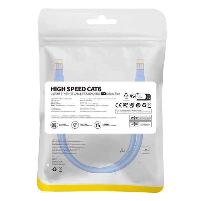 Kabel sieciowy Baseus Ethernet RJ45, Cat.6, 0,5m (niebieski)