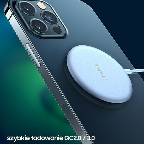 Ładowarka Indukcyjna USAMS Apple iPhone 12 Series Magnetic W2 15W Aluminiowa US-CD160 CD160DZ01 Srebrny