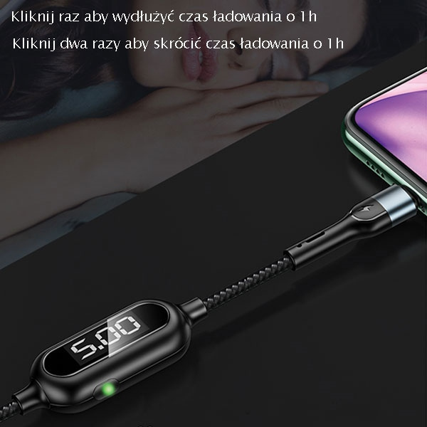 Kabel Pleciony USAMS Lightning 2A Fast Charging LED 1,2m Czarny