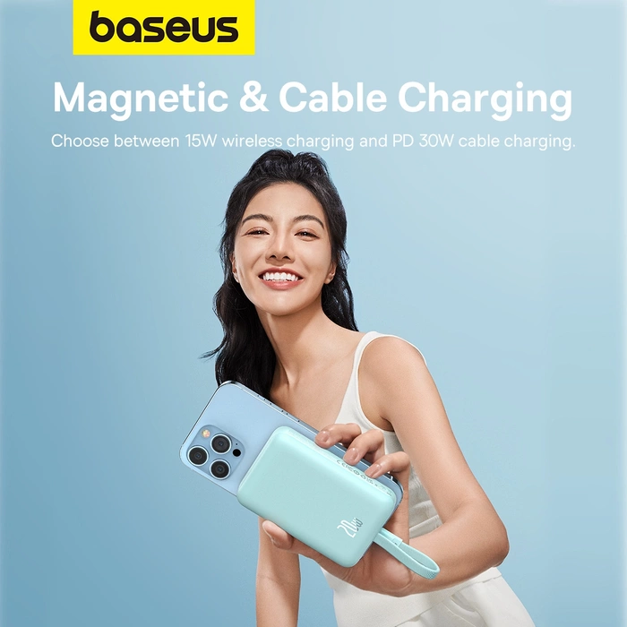 Powerbank Baseus Magnetic Mini MagSafe 10000mAh 20W z wbudowanym kablem Lightning 0.3m Niebieski
