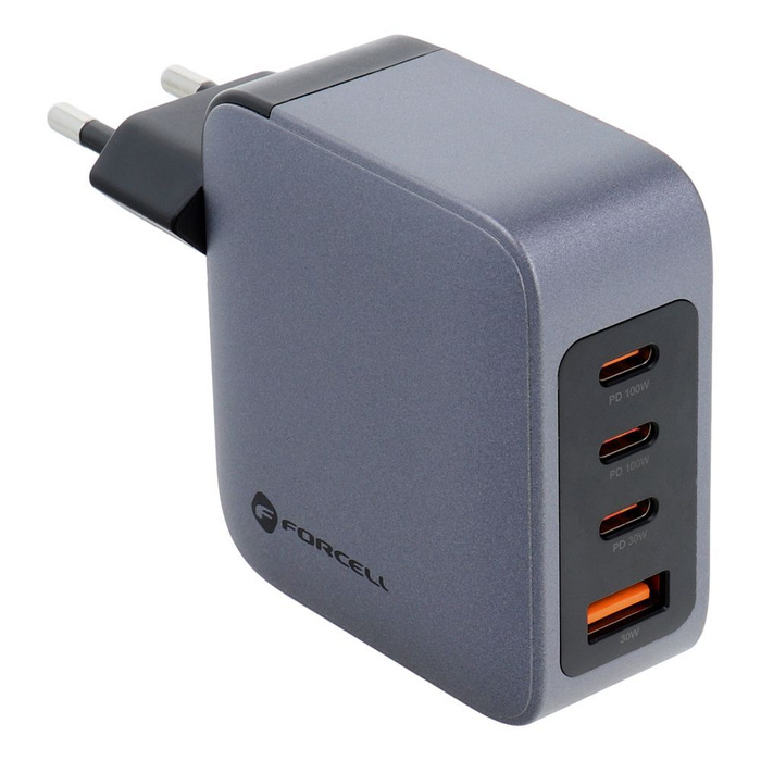 Ładowarka sieciowa do telefonu Forcell F-Energy GaN 3 x USB C + USB A QC4.0 PD 5A 100W VT-46 szara
