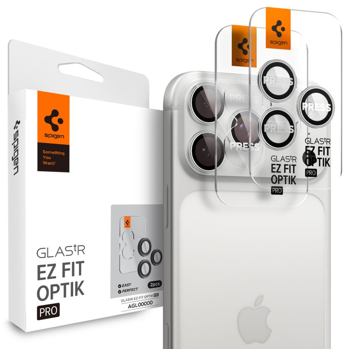 OSŁONA APARATU SPIGEN IPHONE 16 PRO / MAX / 17 PRO / MAX OPTIK PRO GLAS.TR ”EZ FIT” CAMERA PROTECTOR 2-PACK SILVER