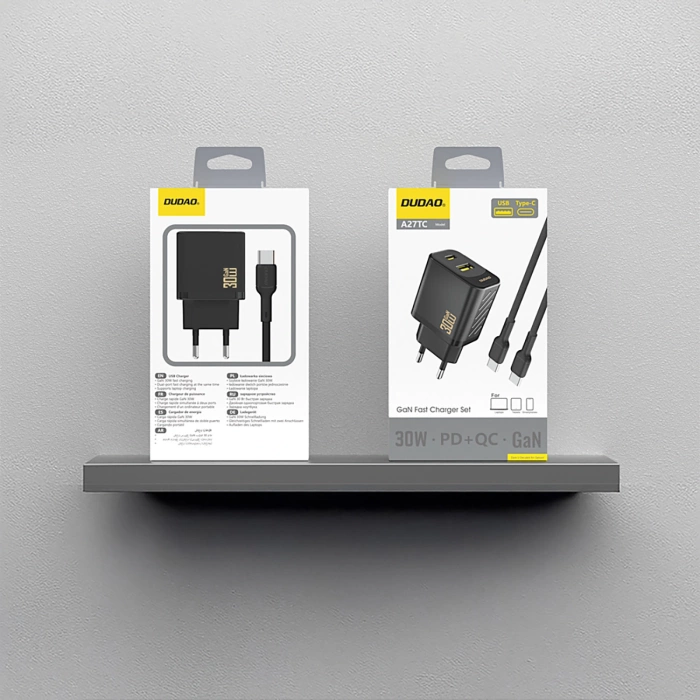 Ładowarka sieciowa Dudao A27TCEU PD 30W GaN USB-A USB-C z kablem USB-C - czarna