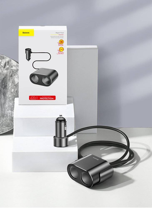 Baseus rozdzielacz rozgałęźnik ładowarki samochodowej 2x USB 3.1A 17W + 2x gniazdo zapalniczki 80W czarny (CRDYQ-01)