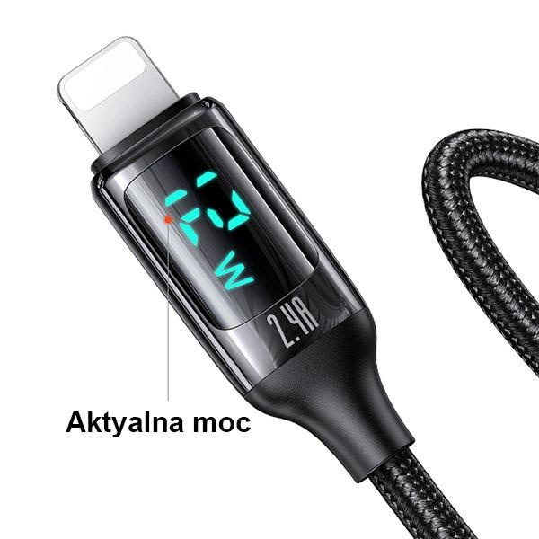 USAMS Kabel pleciony U78 lightning 1.2m LED 2.4A Fast Charging czarny/black SJ543USB01 (US-SJ543)