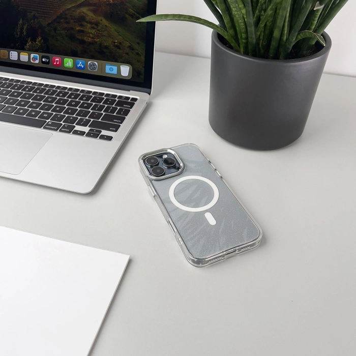 Etui brokatowe Glitter Case z MagSafe na Samsung Galaxy A56 5G - białe