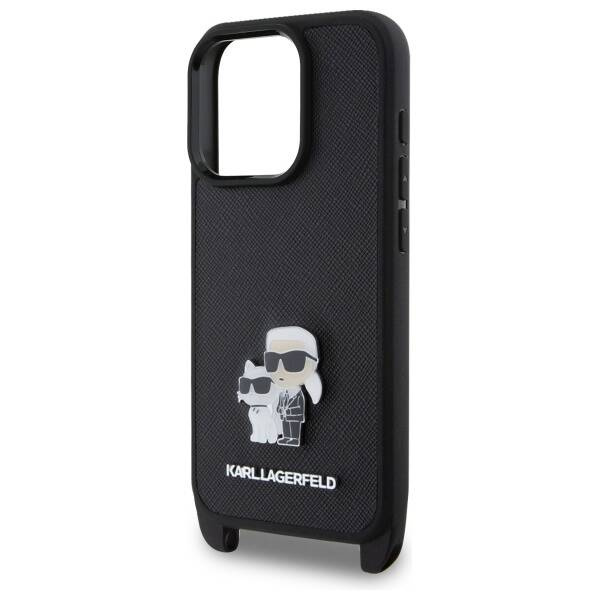 Etui Karl Lagerfeld iPhone 16 Pro czarny/black hardcase Saffiano Karl&Choupette Metal Pin CBDY Strap