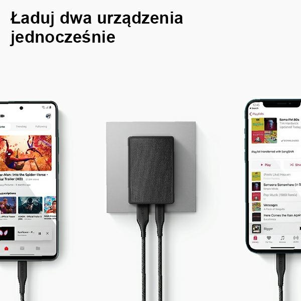 UNIQ Ład. siec. Votre Slim Duo 20W USB-C + USB-A czarny/charcoal black