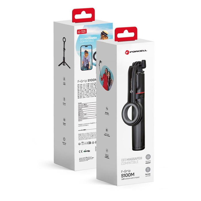 Selfie stick Forcell F-Grip MagSelfie S100M zgodny z MagSafe z pilotem bezprzewodowym czarny 0INT