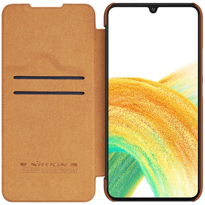 Skórzane etui do Samsung Galaxy A34 5G z klapką portfel Nillkin Qin Leather - brązowe