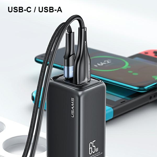 USAMS Ład. siec. 1xUSB-C+1xUSB T47 65W PD Fast Charging Super Si biały/white CC153TC02  (US-CC153)