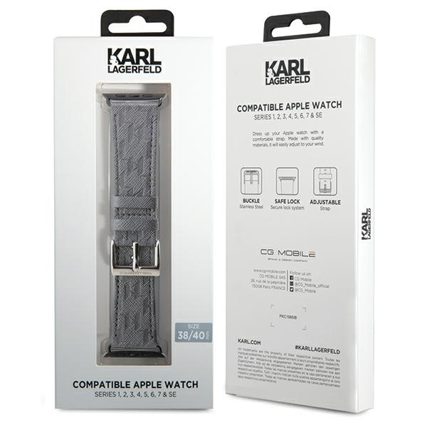 Pasek Karl Lagerfeld Pasek KLAWMSAKLHPG Apple Watch 38 / 40 / 41mm srebrny/silver strap Saffiano Monogram