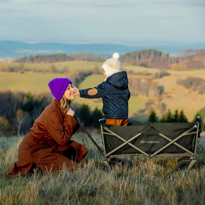 Wózek Wozinsky WZP-100 plażowy, turystyczny, ogrodowy, wytrzymały, szerokie koła, z siatką bezpieczeństwa do 100 kg - czarny