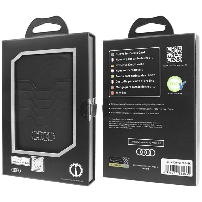 Audi Leather Wallet Card Slot Stand czarny/black MagSafe AU-MSCH-GT/D3-BK