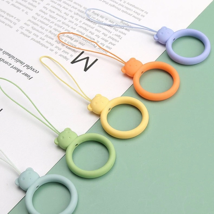 Silikonowa smycz do telefonu zawieszka miś niedźwiadek ring na palec zielony