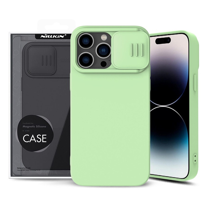 Nillkin CamShield Magnetic Silicone Case etui iPhone 14 magnetyczny MagSafe pokrowiec z osłoną na aparat zielony