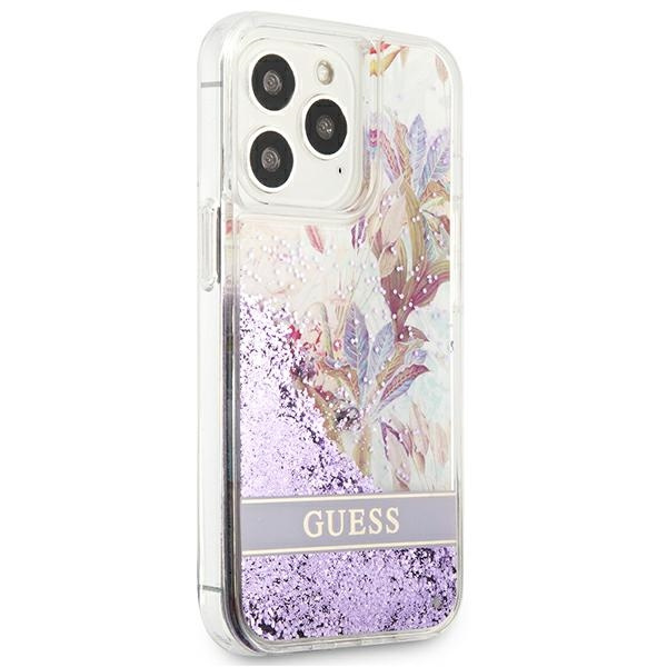 Etui GUESS Apple iPhone 13 13 Pro Flower Liquid Glitter Fioletowy Hardcase