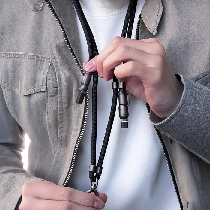 Kabel 4w1 / smycz Dudao L20MAX USB-A / USB-C / Lightning PD QC 65W 1.5m - czarny