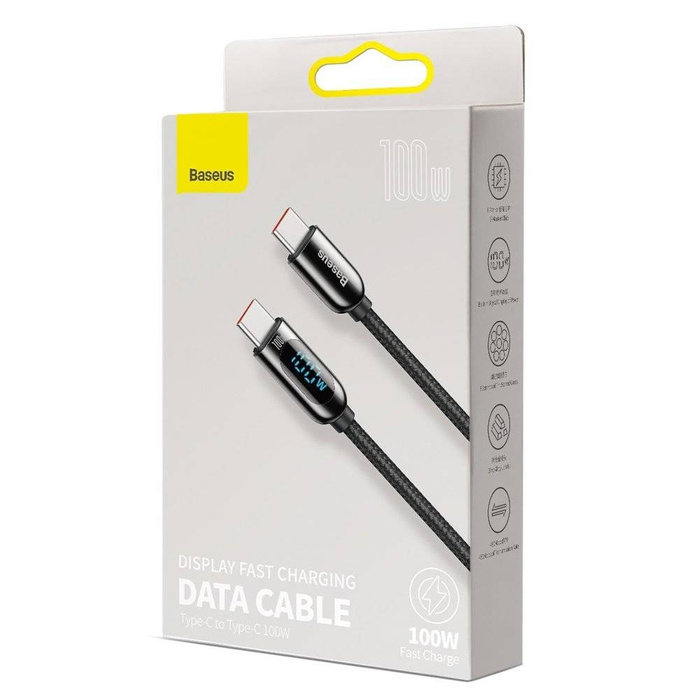 Baseus kabel USB Typ C - USB Typ C 100W (20V / 5A) Power Delivery z wyświetlaczem ekranem miernik mocy 2m czarny (CATSK-C01)