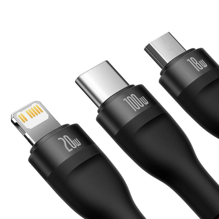 [PO ZWROCIE] Baseus Flash Series II kabel USB Typ C / USB Typ A - USB Typ C / Lightning / micro USB 100 W 1,2 m czarny (CASS030101)