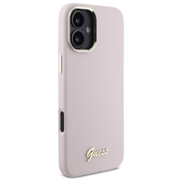 Etui Guess iPhone 16 Plus różowy/pink hardcase Silicone Script Metal Logo & Frame