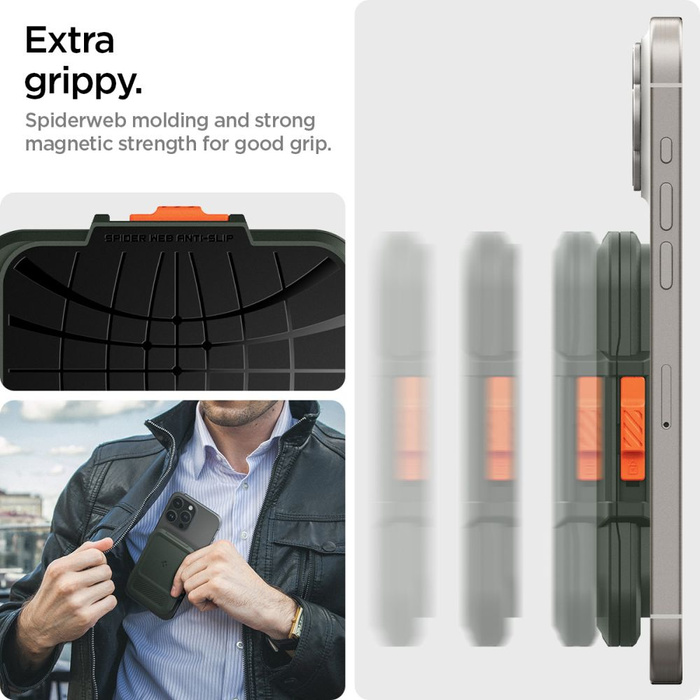 PORTFEL MAGASEF SPIGEN LOCK FIT UNIWERSALNY CARD HOLDER KHAKI ZIELONY