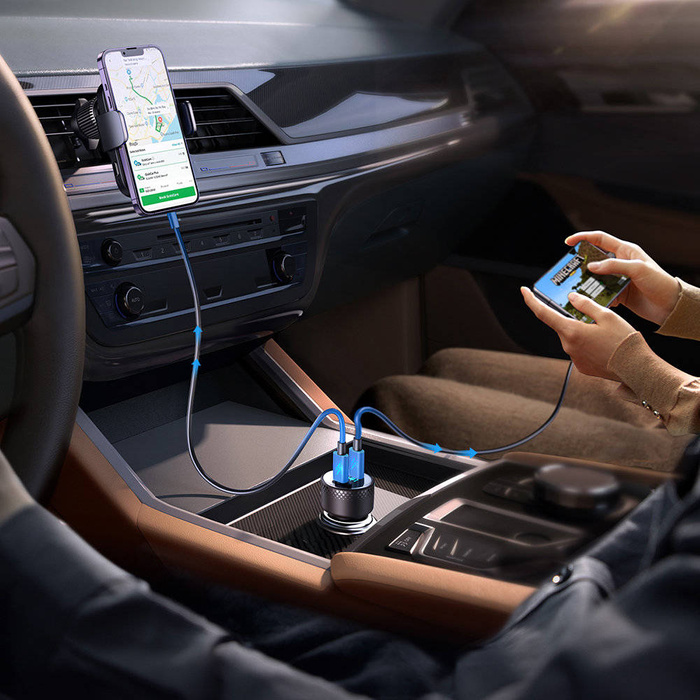 Ładowarka samochodowa 2x USB C 70W z wyświetlaczem LED Joyroom JR-CCD02 | czarna