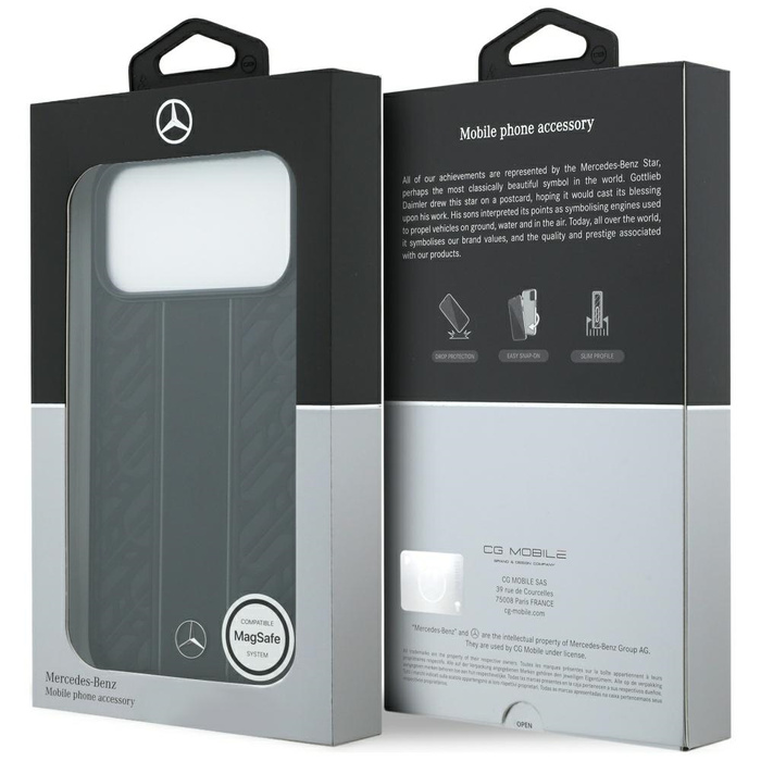 Etui Mercedes Leather Laurel Leaves      Stripes MagSafe do iPhone 17 Pro Max czarny