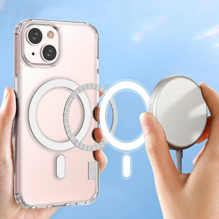 Etui magnetyczne Clear Magnetic Case z MagSafe do iPhone 14  ze srebrnym ringiem - przezroczyste