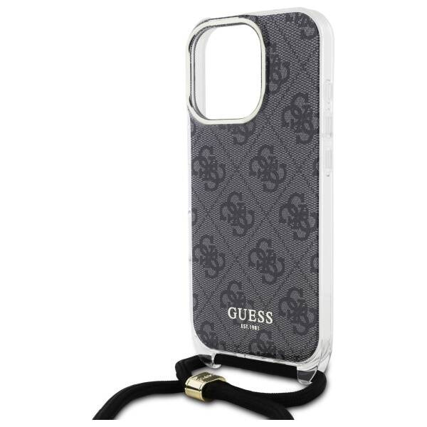 Etui Guess iPhone 16 Pro czarny/black hardcase Crossbody Cord 4G Print
