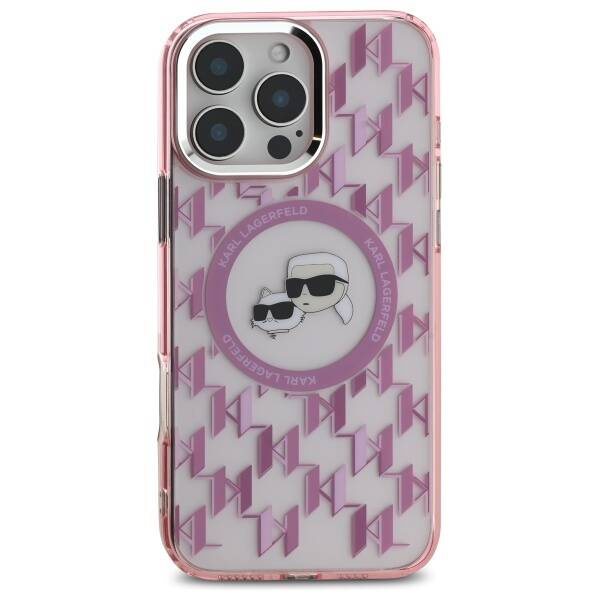 Etui Karl Lagerfeld iPhone 16 Pro 6.3" różowy/pink IML Monogram Karl&Choupette Head MagSafe