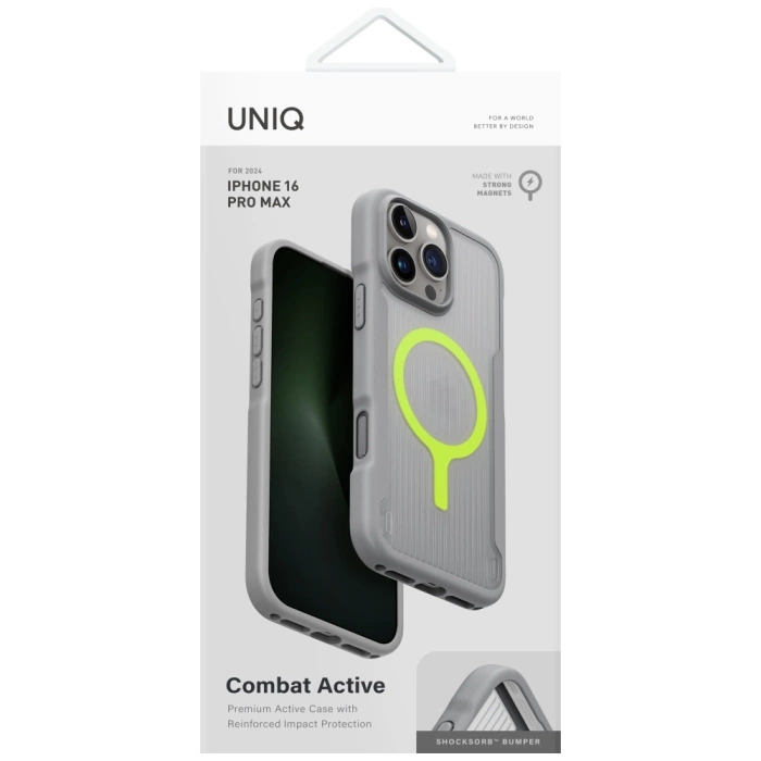 Etui UNIQ Combat Active do iPhone 16 Pro Max Magclick Charging szary