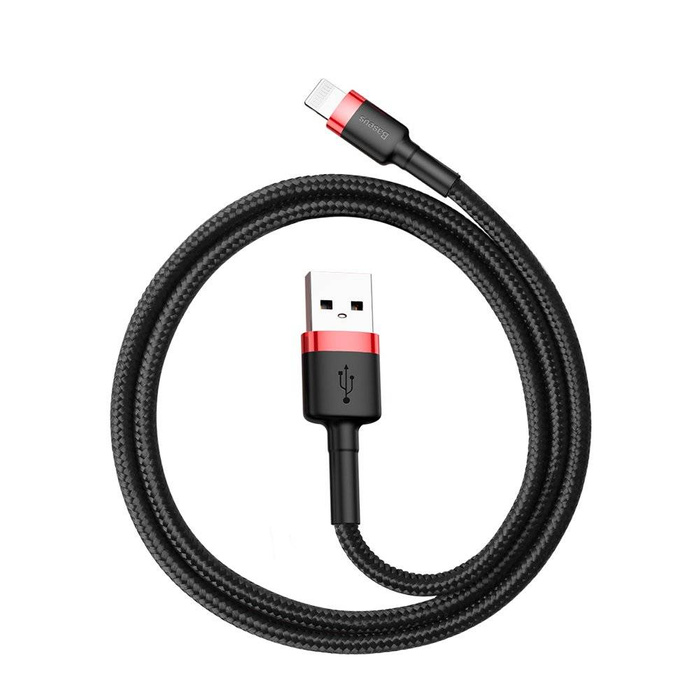 Baseus Cafule Cable wytrzymały nylonowy kabel przewód USB / Lightning QC3.0 2.4A 0,5M czarno-czerwony (CALKLF-A19)