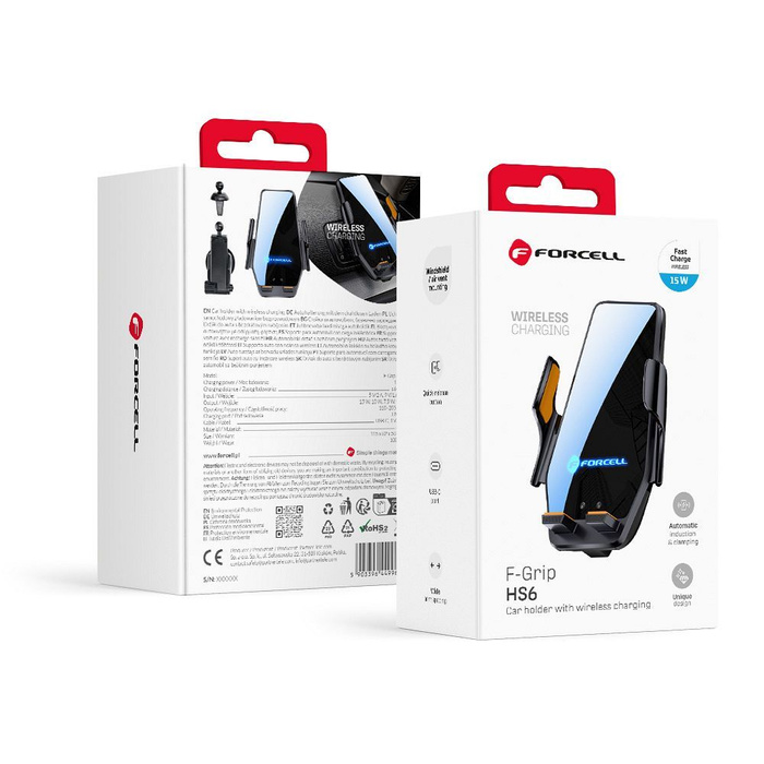 Forcell F-GRIP HS6 uchwyt samochodowy z ładowaniem indukcyjnym do szyby / kratki wlotu czarny