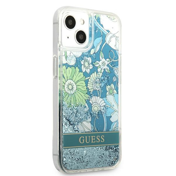 Etui GUESS Apple iPhone 13 Mini Flower Liquid Glitter Zielony Hardcase