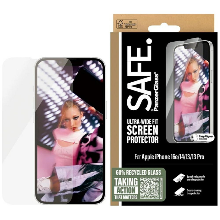 Szkło hartowane SAFE by PanzerGlass       Ultra-Wide Fit do iPhone 16e/14/13/13 Pro