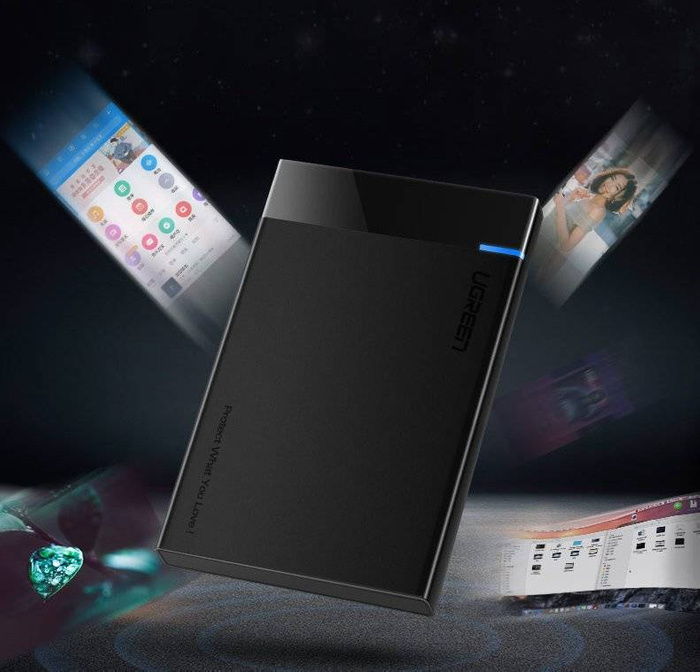 Ugreen kieszeń na dysk HDD SSD obudowa dysku SATA 2,5'' USB 3.2 Gen 1 (5 Gbps) USB Typ C + kabel 0,5 m czarny (US221 50743)